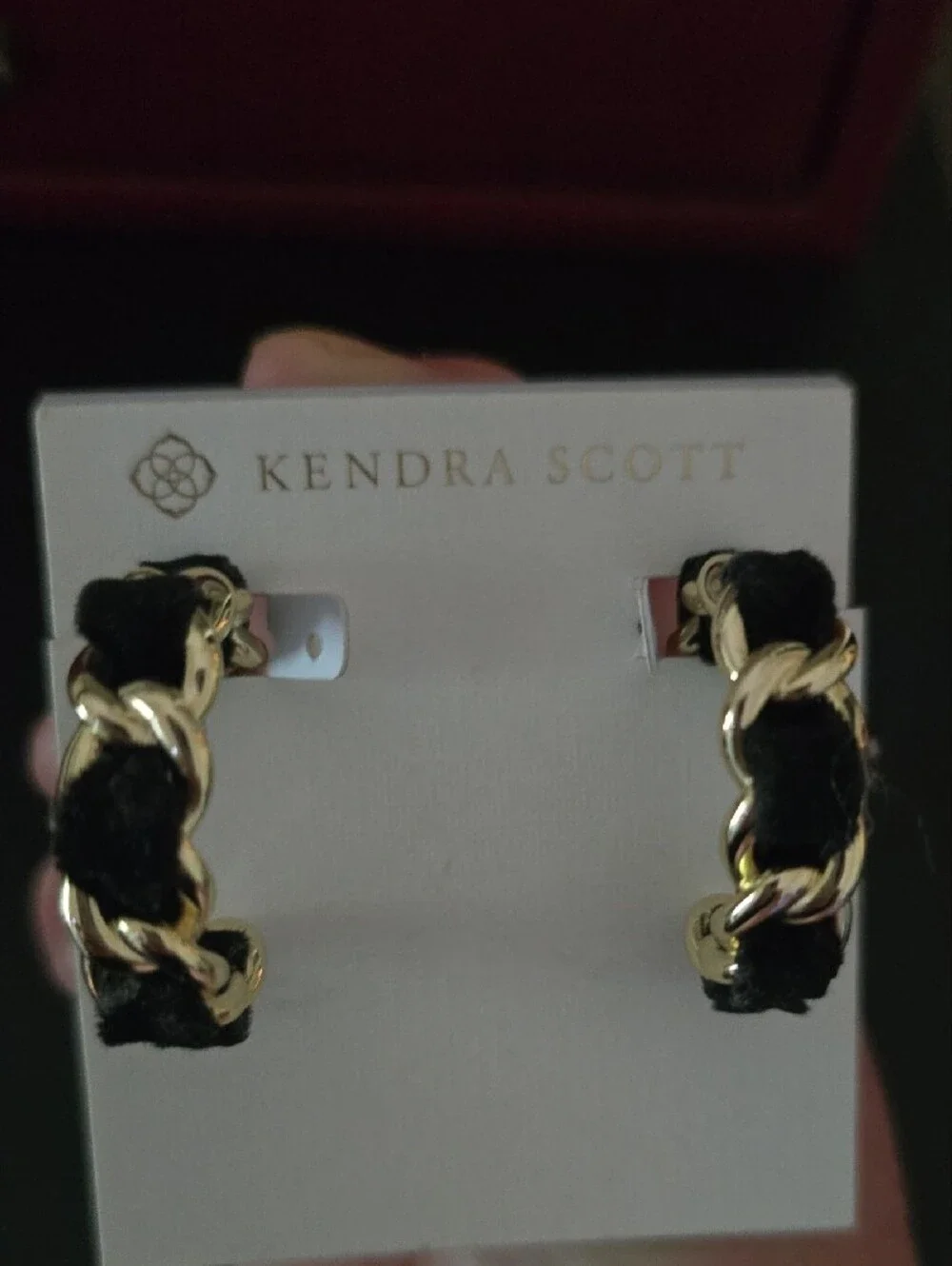 Kendra Scott Black and Gold Twisted Hoop Earrings - Picture 2 of 3